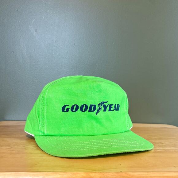 Vintage Goodyear Tire 80s USA Neon Green Snapback Trucker Hat Cap - Picture 1 of 8